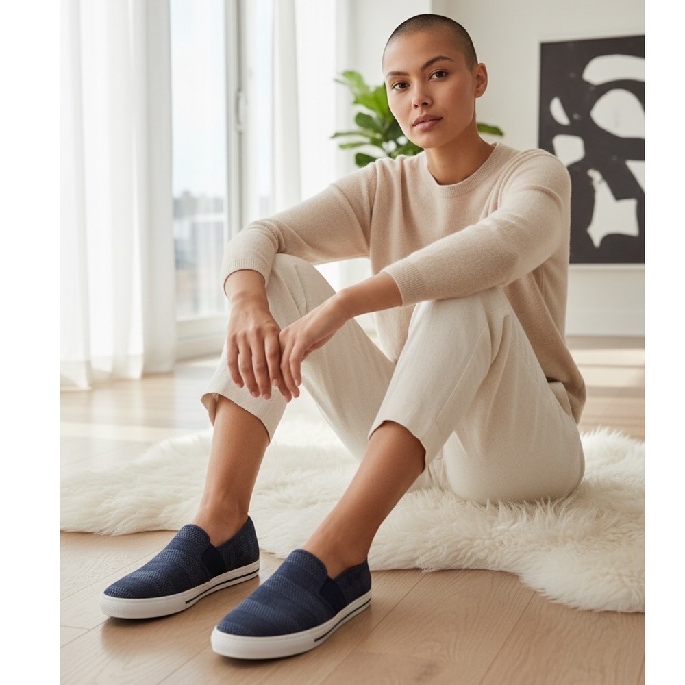 Lauren Ralph Lauren Jinny Navy Woven Slip On Sneakers Womens 11‎ Gold RL Logo